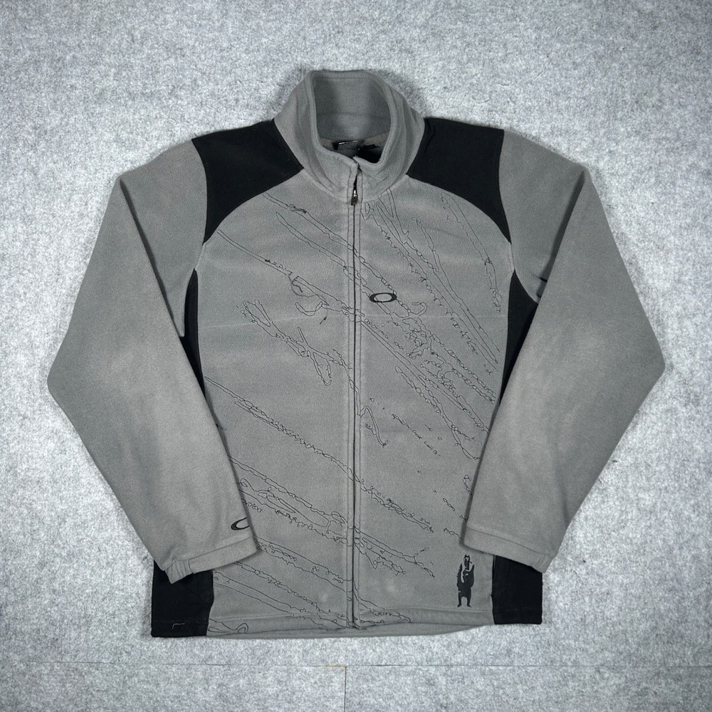 Oakley Fleece Jacket Mens Medium Grey Black Full Zip Y2K Gorpcore Hiking Outdoor
